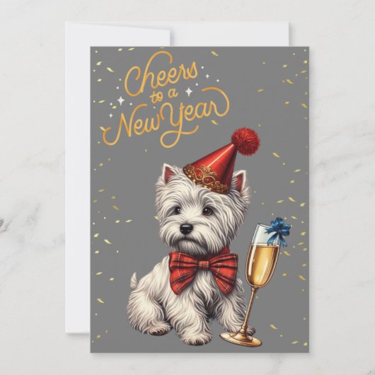 Silvester Westie mit Champagnerkarte Feiertagskarte (Vorderseite)