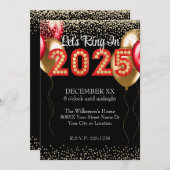 Silvesterabend 2025 Party Rot & Gold Marquee Black Einladung (Vorne/Hinten)