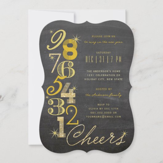 Silvesterabend Chalkboard Feierabend Einladung (Vorderseite)