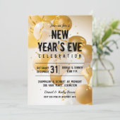 Silvesterabend mit Gold und Weißballons Einladung (Stehend Vorderseite)