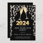 Silvesterabend Party 2024 glühende Saitenlichter Einladung (Vorne/Hinten)