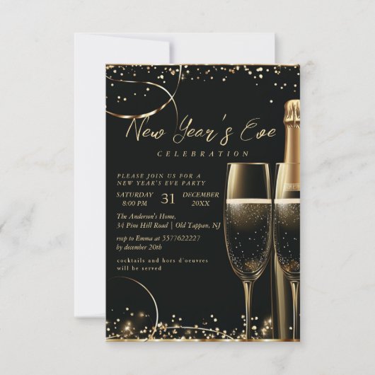 Silvesterabend-Party des Goldenen Champagners Einladung (Vorderseite)