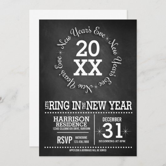 Silvesterabend-Party Einladung (Vorne/Hinten)