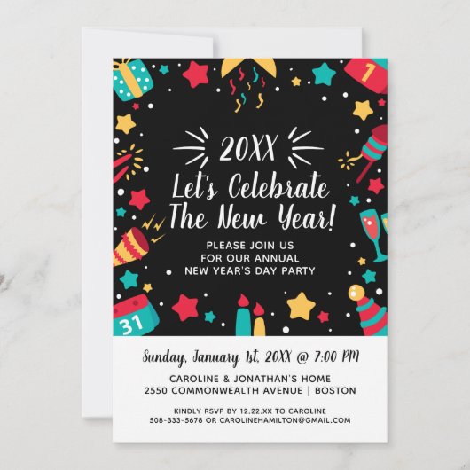 Silvesterabend Party feiert 2018 Festlich Einladung (Vorderseite)