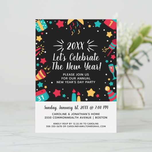 Silvesterabend Party feiert 2018 Festlich Einladung (Stehend Vorderseite)