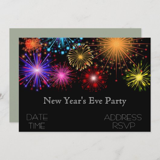 Silvesterabend Party mit Feuerwerk Einladung (Vorne/Hinten)