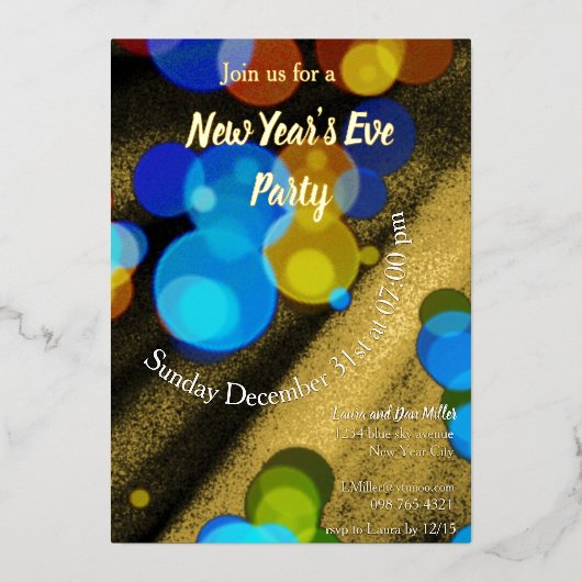 Silvesterabend-Party-Multicolorblasen Folieneinladung (Vorderseite)