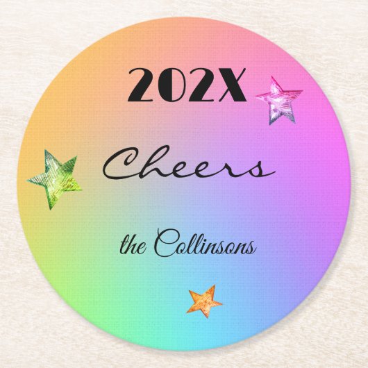 Silvesterabend Party Regenbogen Runder Pappuntersetzer (Vorderseite)