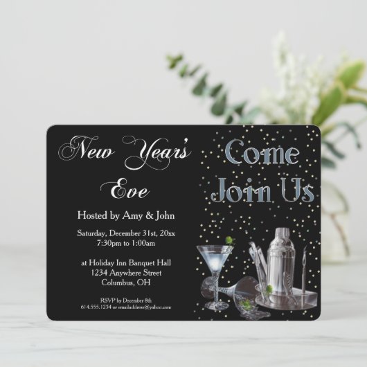 Silvestercocktail-Party Einladung (Stehend Vorderseite)