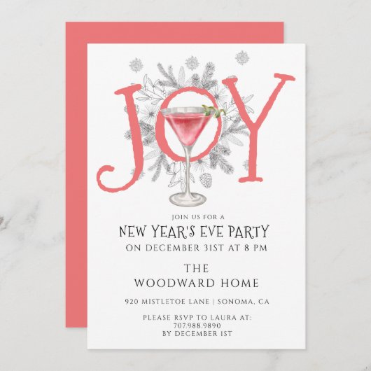 Silvestercocktail-Party Einladung (Vorne/Hinten)