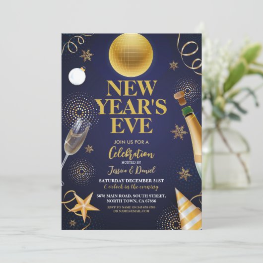 Silvesterfeier 2024 Party Einladung (Stehend Vorderseite)