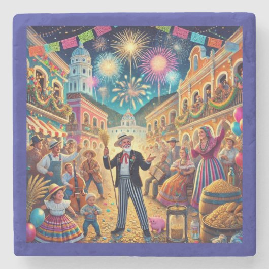 Silvesterfeier El Año Viejo Steinuntersetzer (Vorderseite)