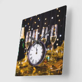 Silvesterfeier SlipperyJoe's Champagner Quadratische Wanduhr (Winkel)