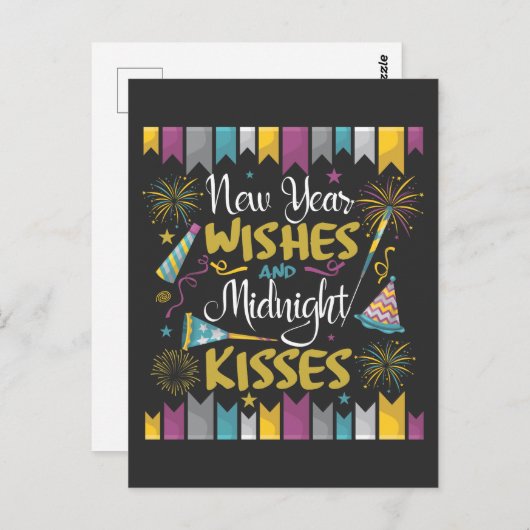 Silvesterfeier wünscht Mitternachtsküsse Postkarte (Vorne/Hinten)