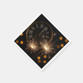 Silvesterfeuerwerk auf einer Mitternachtsuhr Serviette (Ecke)