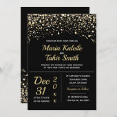 Silvesterhochzeit des Gold Glitzer Einladung (Vorne/Hinten)