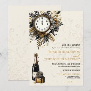 Silvesterhochzeits-Einladung in Schwarz und Gold Einladung