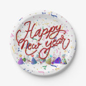 Silvesterhüte und Konfetti Neujahr Pappteller (Vorderseite)