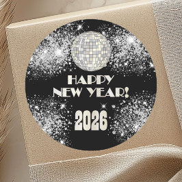 Silvesterparty 2026 Schwarz Silber Glitter  Runder Aufkleber