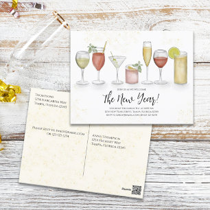 Silvesterparty-Cocktails-Wasserfarbe Voradressiert Postkarte