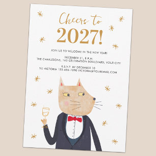 Silvesterparty-Einladung mit Katze im Smoking