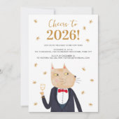 Silvesterparty-Einladung mit Katze im Smoking (Vorderseite)
