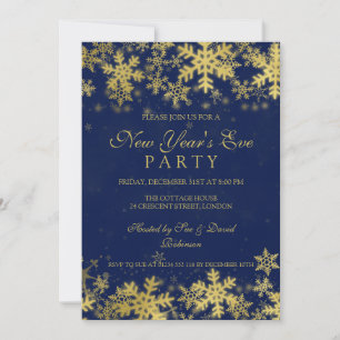 Silvesterparty Gold & Navyblau  Schneeflocken Einladung
