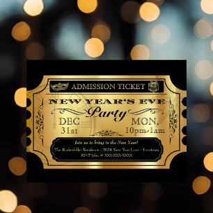 Silvesterparty Golden Ticket Einladungen