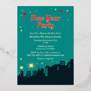 Silvesterparty im Mid-Century-Modern-Stil Folieneinladung