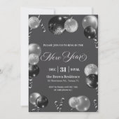 Silvesterparty mit schwarzem und silbernem Glitter Einladung (Vorderseite)