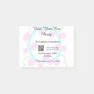 Silvesterparty-Scan-QR-RSVP-Name-Pink-Blau Post-it Klebezettel