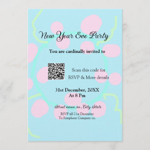 Silvesterparty-Scan-QR-RSVP-Name rosa blau  Einladung