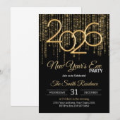 Silvesterparty Schwarz & Gold Konfetti Einladung (Vorne/Hinten)