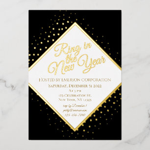 Silvesterparty Schwarz und Gold Glitter Folieneinladung