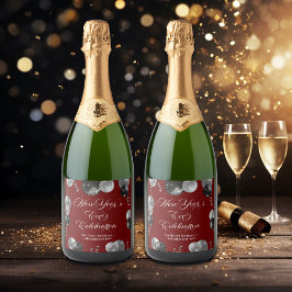Silvesterparty Schwarz und Silber Glitter Schaumweinetikett