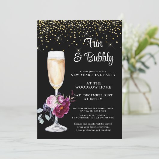 Silvesterschwarze Party Einladung (Stehend Vorderseite)