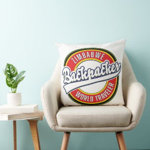 Simbabwe Backpacker World Traveller Logo. Kissen