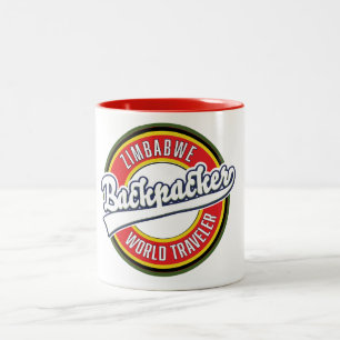 Simbabwe Backpacker World Traveller Logo. Zweifarbige Tasse