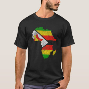 Simbabwe Flagge Afrika Kontinent Silhouette Gesche T-Shirt
