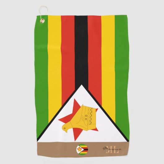 Simbabwe-Flagge und Simbabwe mit Monogramm /Afrika Golfhandtuch (Vorderseite)