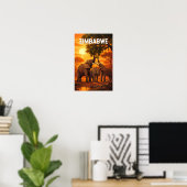 Simbabwe Illustration Reise Kunst Vintage Poster (Heimbüro)