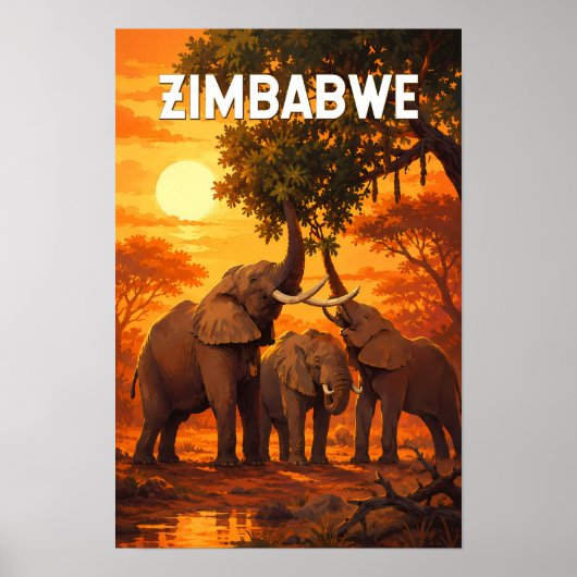 Simbabwe Illustration Reise Kunst Vintage Poster (Vorne)