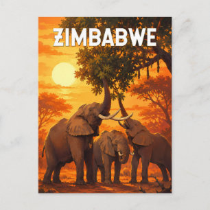 Simbabwe Illustration Reise Kunst Vintage Postkarte