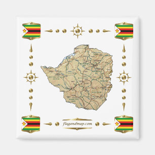 Simbabwe Karte + Flaggen Magnet