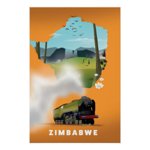 Simbabwe Karte illustriertes Reiseplakat Poster