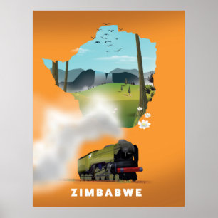 Simbabwe Karte illustriertes Reiseplakat Poster