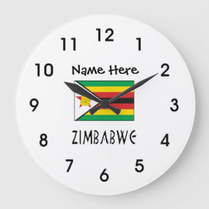 Simbabwe und Simbabwe-Flagge mit Ihrem Namen groß  Große Wanduhr