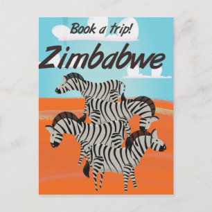 Simbabwe-Zebra Vintage-Reiseposter Postkarte