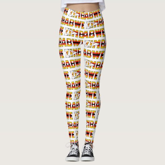 Simbabwische Flaggenfarben Typografie Muster Niedl Leggings (Vorderseite)