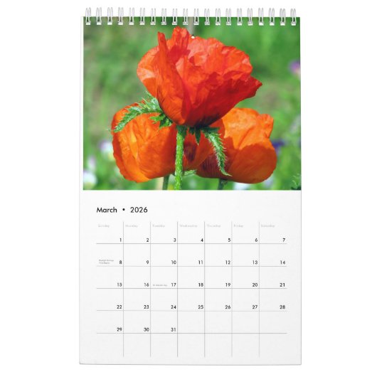Simbols des Liebe-Blumenkalenders Kalender (Mär 2026)